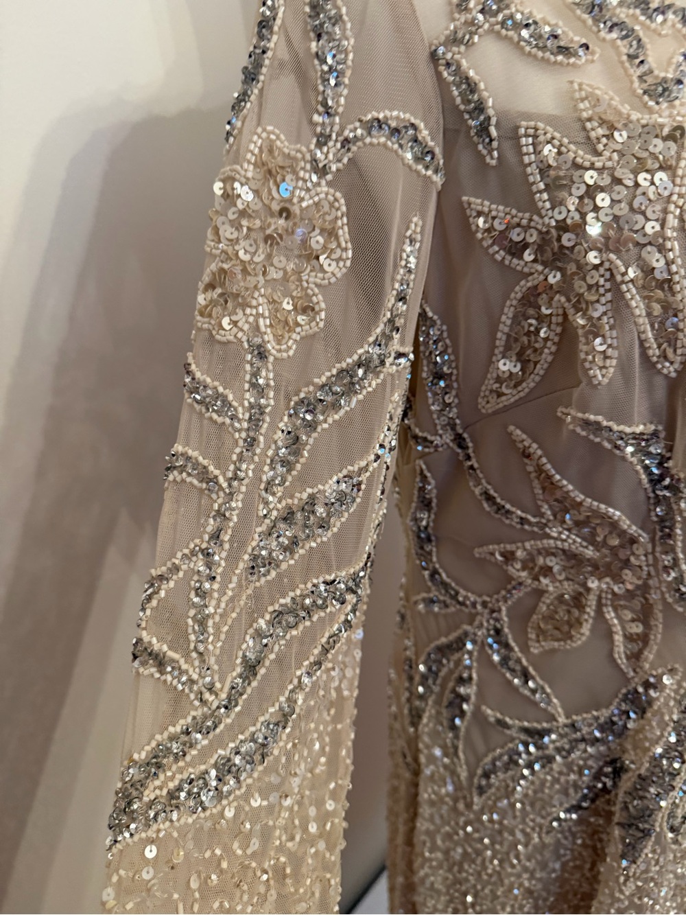 Adrianna Papell Beaded Maxi Gown NWT Size 12 Champagne Silver Formal Dress - Picture 11 of 17